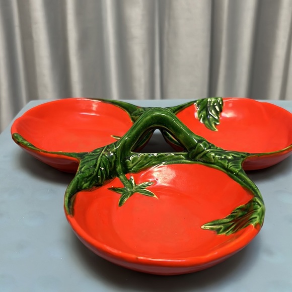 Vintage Maruhon "Tomato" 3-part Condiment Dish with center handle Japan 1950s - Picture 6 of 11